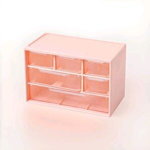 Pink Small Drawer Organizer for Bathroom, Make Up Etc with 6 Clear Compartments